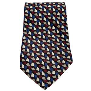 Jhane Barnes Original Fabric Geometric Red Blue Gray Made In Japan 100% Silk